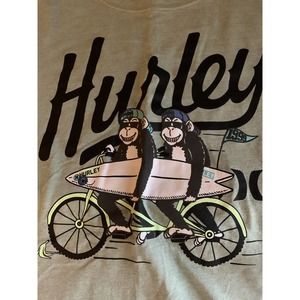 Hurley Boys Green Monkey On Bicycle Short Sleeve T-Shirt Size XL 13-15 Yrs